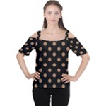 Polka Dots - French Beige on Black Women s Cutout Shoulder Tee