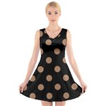 Polka Dots - French Beige on Black V-Neck Sleeveless Dress