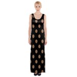 Polka Dots - French Beige on Black Maxi Thigh Split Dress