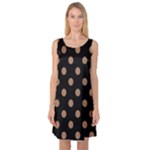 Polka Dots - French Beige on Black Sleeveless Satin Nightdress