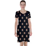 Polka Dots - French Beige on Black Short Sleeve Nightdress