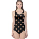 Polka Dots - French Beige on Black One Piece Swimsuit