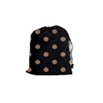 Polka Dots - French Beige on Black Drawstring Pouch (S)