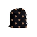 Polka Dots - French Beige on Black Drawstring Pouch (M)