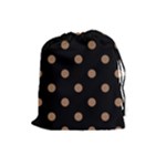 Polka Dots - French Beige on Black Drawstring Pouch (L)