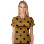 Polka Dots - Black on Golden Brown Women s V-Neck Sport Mesh Tee