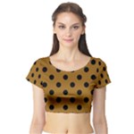 Polka Dots - Black on Golden Brown Short Sleeve Crop Top (Tight Fit)