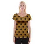 Polka Dots - Black on Golden Brown Women s Cap Sleeve Top