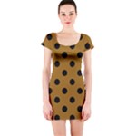Polka Dots - Black on Golden Brown Short Sleeve Bodycon Dress