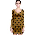 Polka Dots - Black on Golden Brown Long Sleeve Bodycon Dress