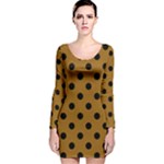 Polka Dots - Black on Golden Brown Long Sleeve Velvet Bodycon Dress