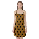 Polka Dots - Black on Golden Brown Satin Night Slip