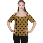Polka Dots - Black on Golden Brown Women s Cutout Shoulder Tee