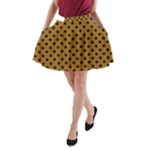 Polka Dots - Black on Golden Brown A-Line Pocket Skirt