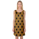 Polka Dots - Black on Golden Brown Sleeveless Satin Nightdress