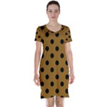 Polka Dots - Black on Golden Brown Short Sleeve Nightdress