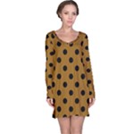 Polka Dots - Black on Golden Brown Long Sleeve Nightdress