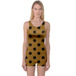 Polka Dots - Black on Golden Brown One Piece Boyleg Swimsuit
