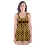 Polka Dots - Black on Golden Brown Skater Dress Swimsuit