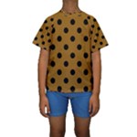 Polka Dots - Black on Golden Brown Kid s Short Sleeve Swimwear