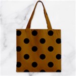 Polka Dots - Black on Golden Brown Zipper Grocery Tote Bag