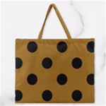 Polka Dots - Black on Golden Brown Zipper Large Tote Bag