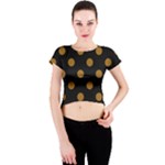 Polka Dots - Golden Brown on Black Crew Neck Crop Top