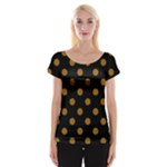 Polka Dots - Golden Brown on Black Women s Cap Sleeve Top