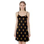 Polka Dots - Golden Brown on Black Satin Night Slip
