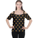 Polka Dots - Golden Brown on Black Women s Cutout Shoulder Tee