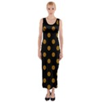 Polka Dots - Golden Brown on Black Fitted Maxi Dress