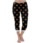 Polka Dots - Golden Brown on Black Capri Winter Leggings