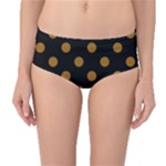 Polka Dots - Golden Brown on Black Mid-Waist Bikini Bottoms