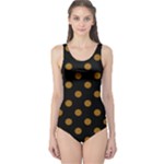 Polka Dots - Golden Brown on Black One Piece Swimsuit