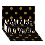 Polka Dots - Golden Brown on Black YOU ARE INVITED 3D Greeting Card (7x5)