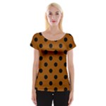 Polka Dots - Black on Brown Women s Cap Sleeve Top