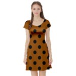 Polka Dots - Black on Brown Short Sleeve Skater Dress