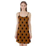 Polka Dots - Black on Brown Satin Night Slip