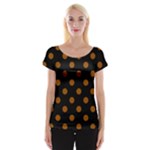 Polka Dots - Brown on Black Women s Cap Sleeve Top
