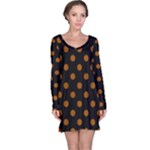 Polka Dots - Brown on Black Long Sleeve Nightdress