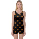Polka Dots - Brown on Black One Piece Boyleg Swimsuit