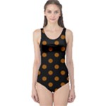 Polka Dots - Brown on Black One Piece Swimsuit