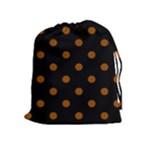 Polka Dots - Brown on Black Drawstring Pouch (XL)