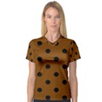 Polka Dots - Black on Chocolate Brown Women s V-Neck Sport Mesh Tee