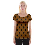 Polka Dots - Black on Chocolate Brown Women s Cap Sleeve Top