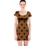 Polka Dots - Black on Chocolate Brown Short Sleeve Bodycon Dress