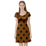 Polka Dots - Black on Chocolate Brown Short Sleeve Skater Dress