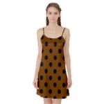 Polka Dots - Black on Chocolate Brown Satin Night Slip