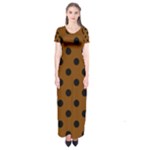 Polka Dots - Black on Chocolate Brown Short Sleeve Maxi Dress