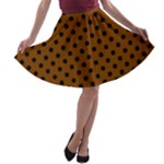 Polka Dots - Black on Chocolate Brown A-line Skater Skirt